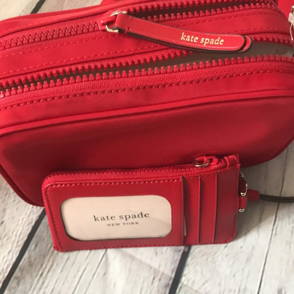 KATE SPADE RED CAMERA BAG AND CARD CASE/LANYARD